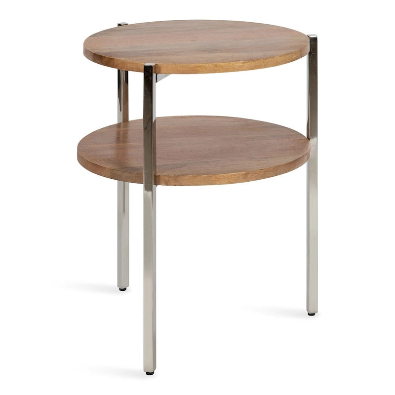 Tavolino rotondo a 2 ripiani naturale/argento, 48x48x63 cm, per 1 persona