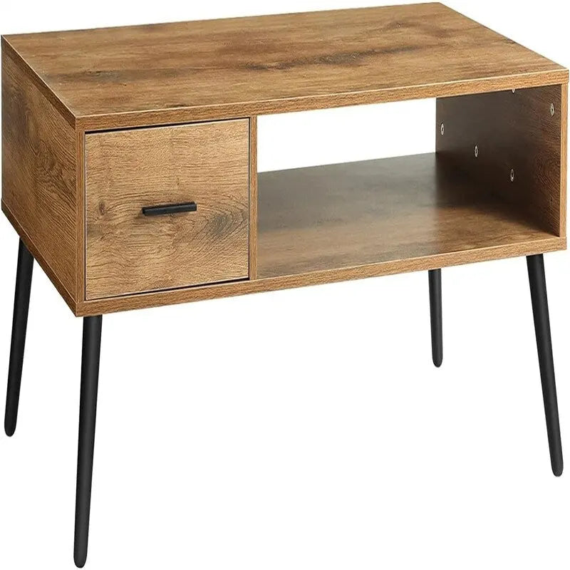 Tavolino da Caffè Mid Century Modern con Cassetto – Marrone Rustico / Noce, Assemblaggio per 1 Persona