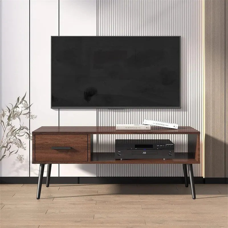 Tavolino da Caffè Mid Century Modern con Cassetto – Marrone Rustico / Noce, Assemblaggio per 1 Persona