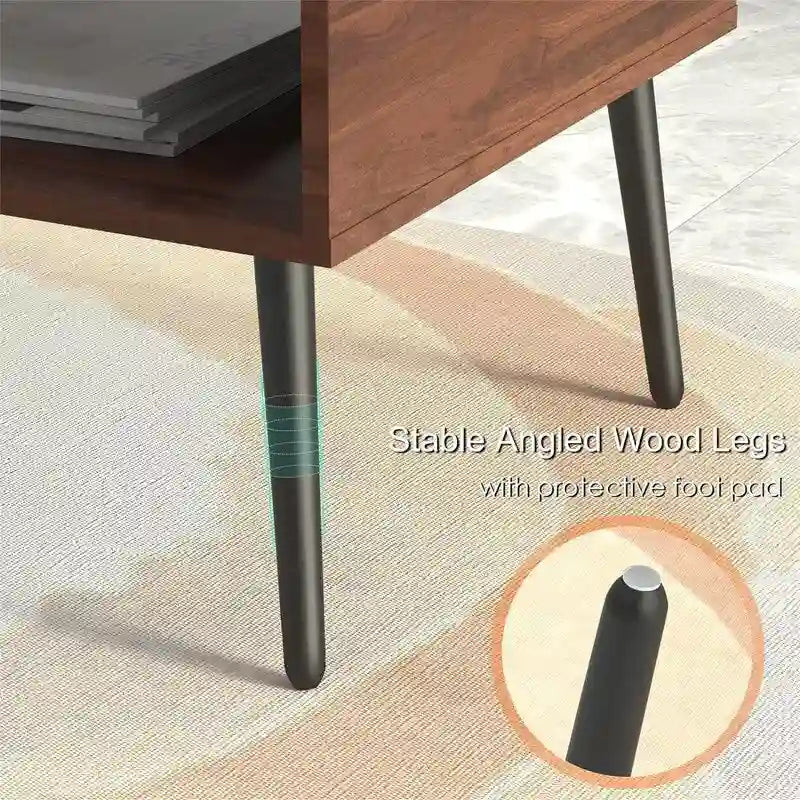 Tavolino da Caffè Mid Century Modern con Cassetto – Marrone Rustico / Noce, Assemblaggio per 1 Persona
