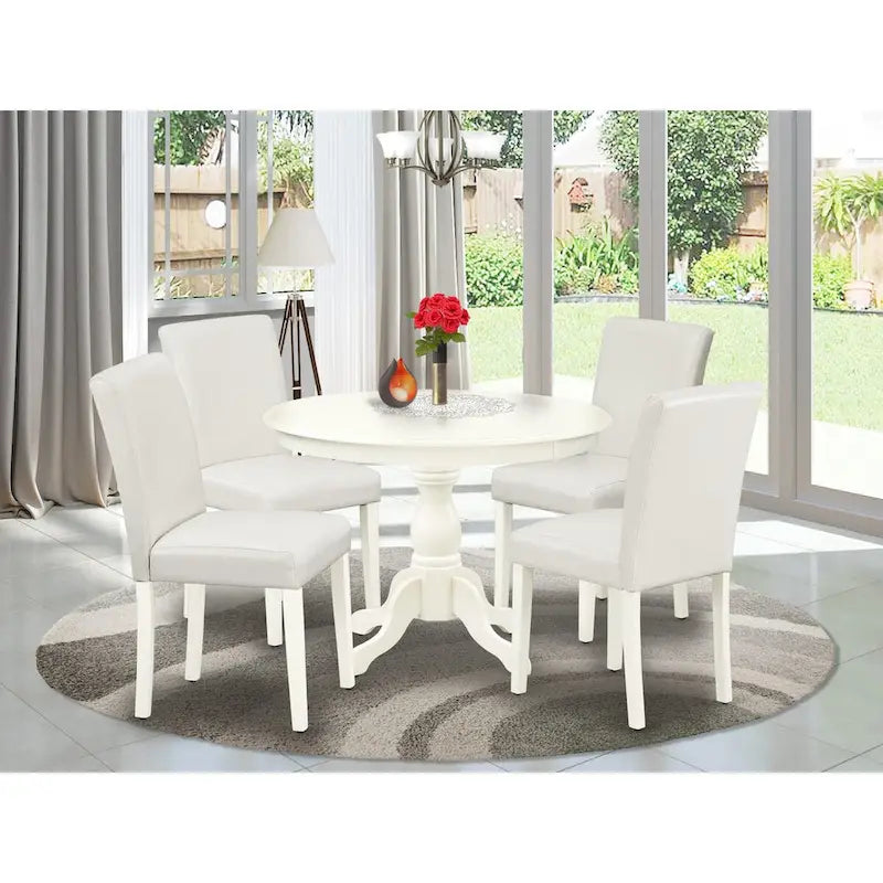 Set da pranzo rotondo da 5 pezzi, 4 posti – Colori e opzioni di rivestimento multipli