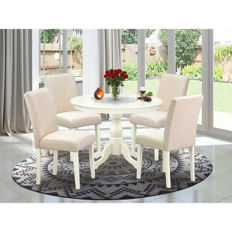 Set da pranzo rotondo da 5 pezzi, 4 posti – Colori e opzioni di rivestimento multipli