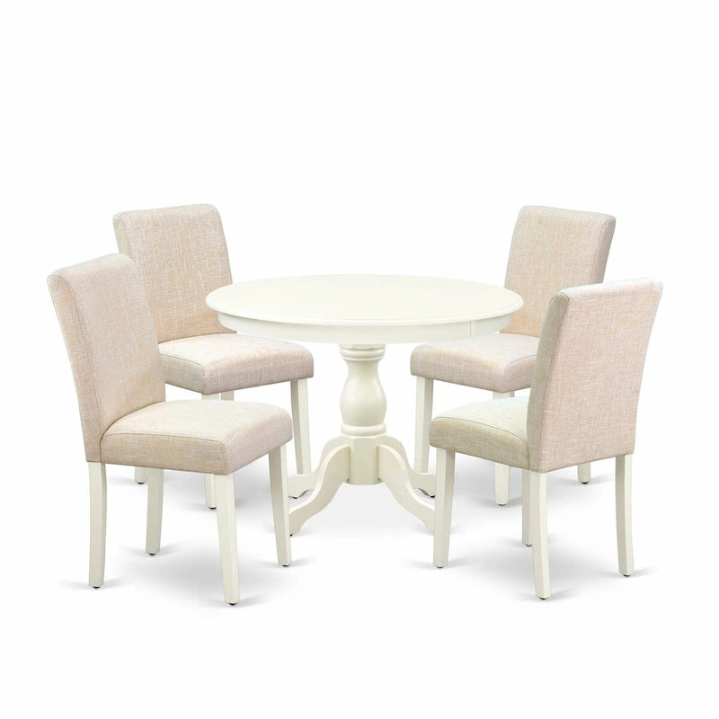 Set da pranzo rotondo da 5 pezzi, 4 posti – Colori e opzioni di rivestimento multipli