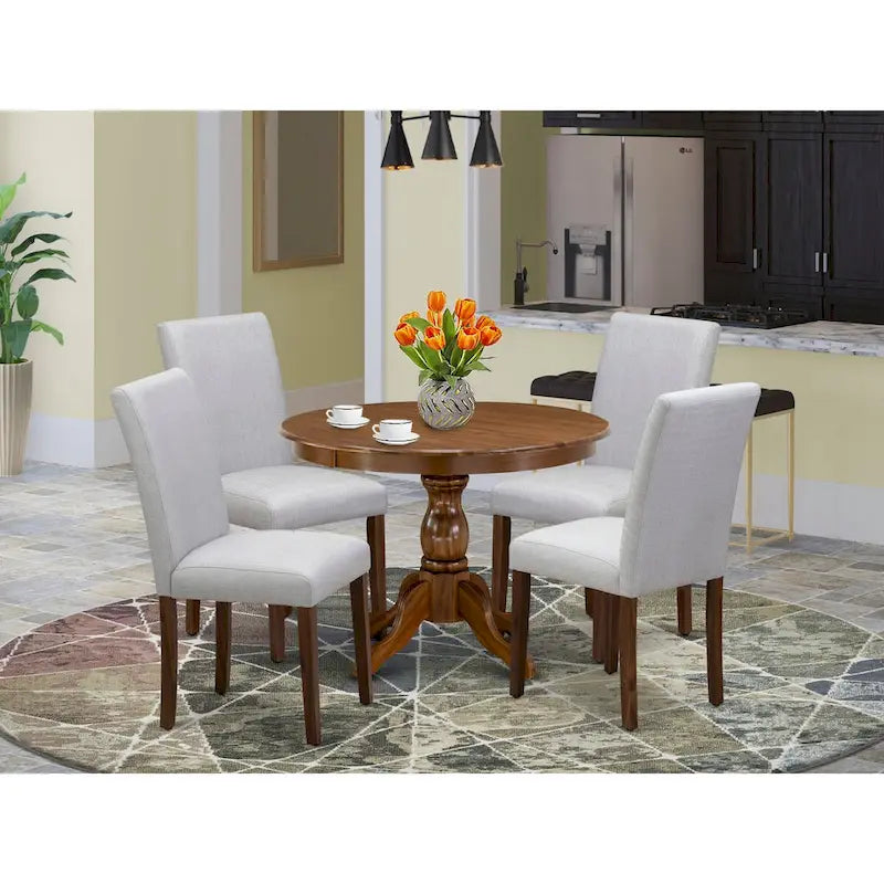 Set da pranzo rotondo da 5 pezzi, 4 posti – Colori e opzioni di rivestimento multipli