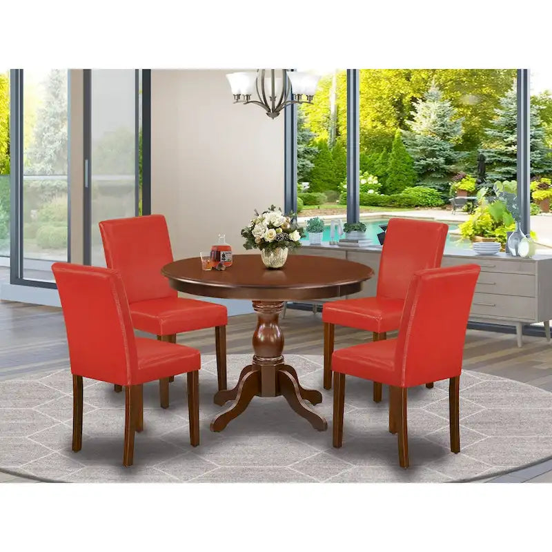 Set da pranzo rotondo da 5 pezzi, 4 posti – Colori e opzioni di rivestimento multipli