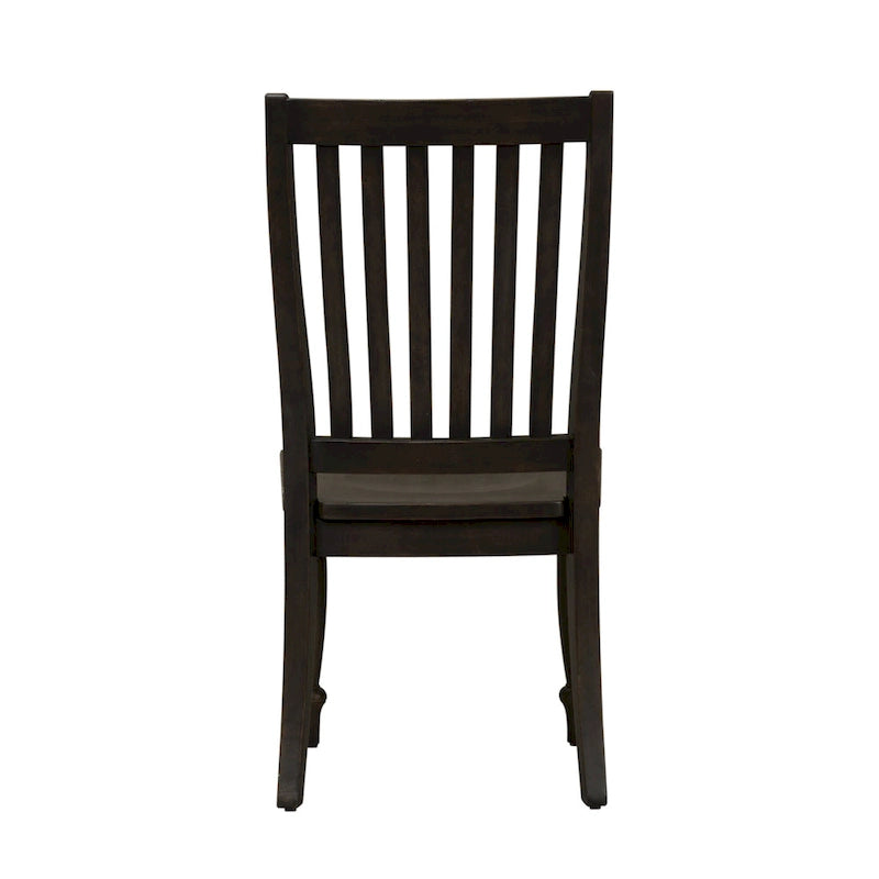 Set tavolo da pranzo con gambe a cavalletto lavagna Brown, sedie con schienale a doghe, 5 posti a sedere