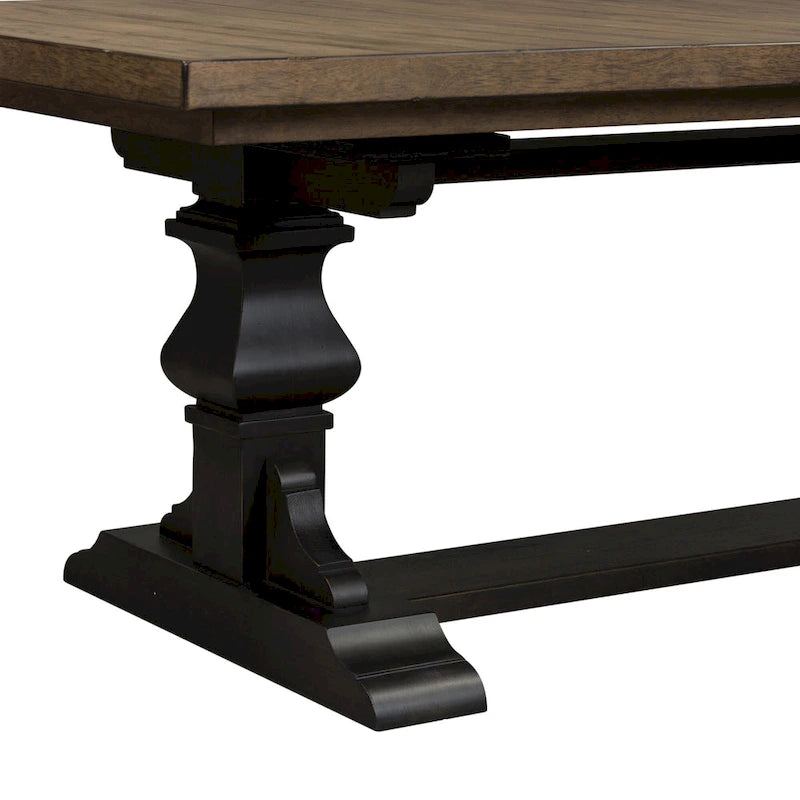 Set tavolo da pranzo con gambe a cavalletto lavagna Brown, sedie con schienale a doghe, 5 posti a sedere