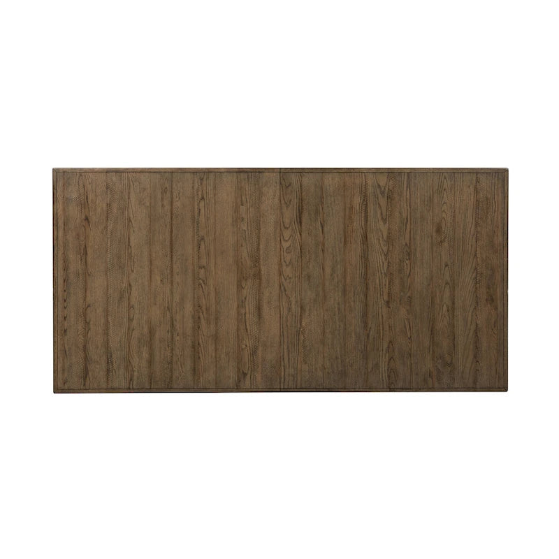 Set tavolo da pranzo con gambe a cavalletto lavagna Brown, sedie con schienale a doghe, 5 posti a sedere