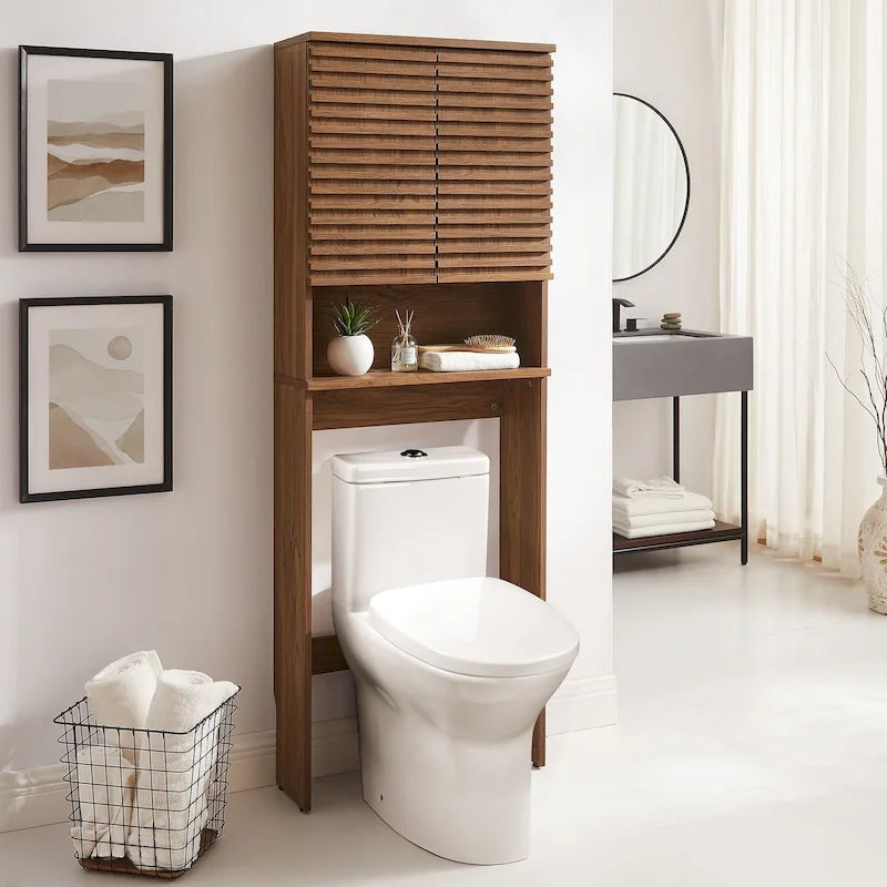 Mobiletto da bagno salvaspazio da WC con ante a persiana in noce/quercia, 1 persona