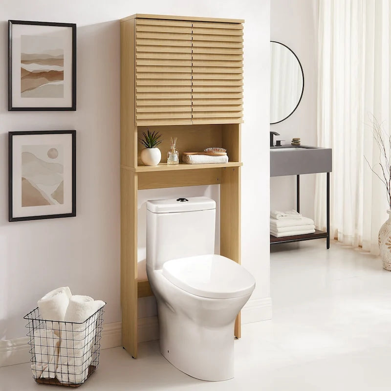 Mobiletto da bagno salvaspazio da WC con ante a persiana in noce/quercia, 1 persona