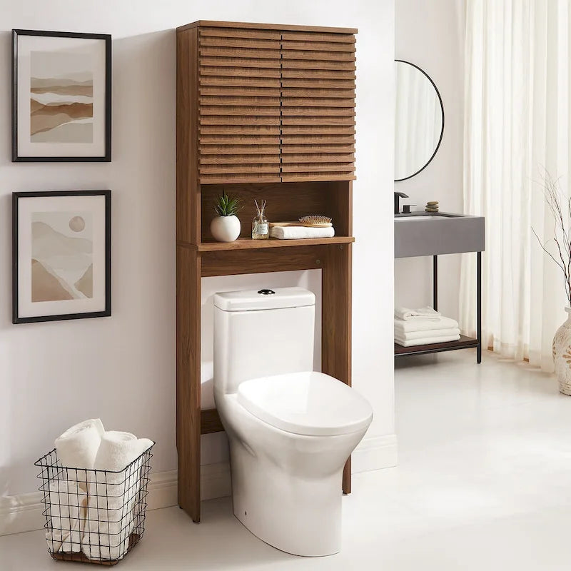 Mobiletto da bagno salvaspazio da WC con ante a persiana in noce/quercia, 1 persona
