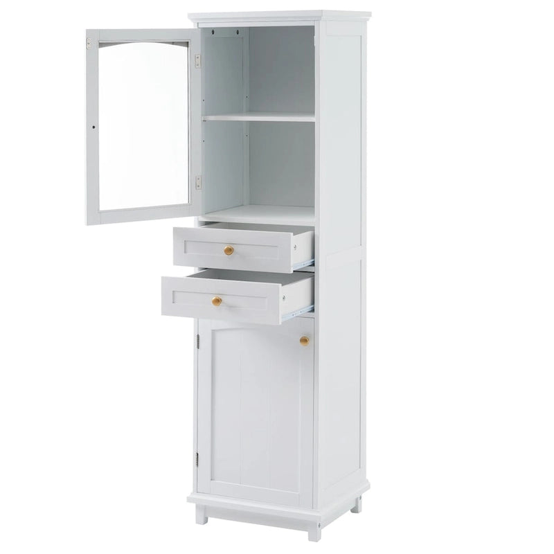 Armadietto alto da bagno bianco/nero con ante in vetro, 1 persona