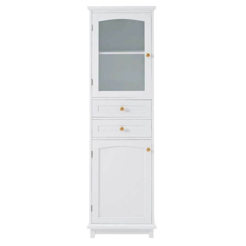 Armadietto alto da bagno bianco/nero con ante in vetro, 1 persona