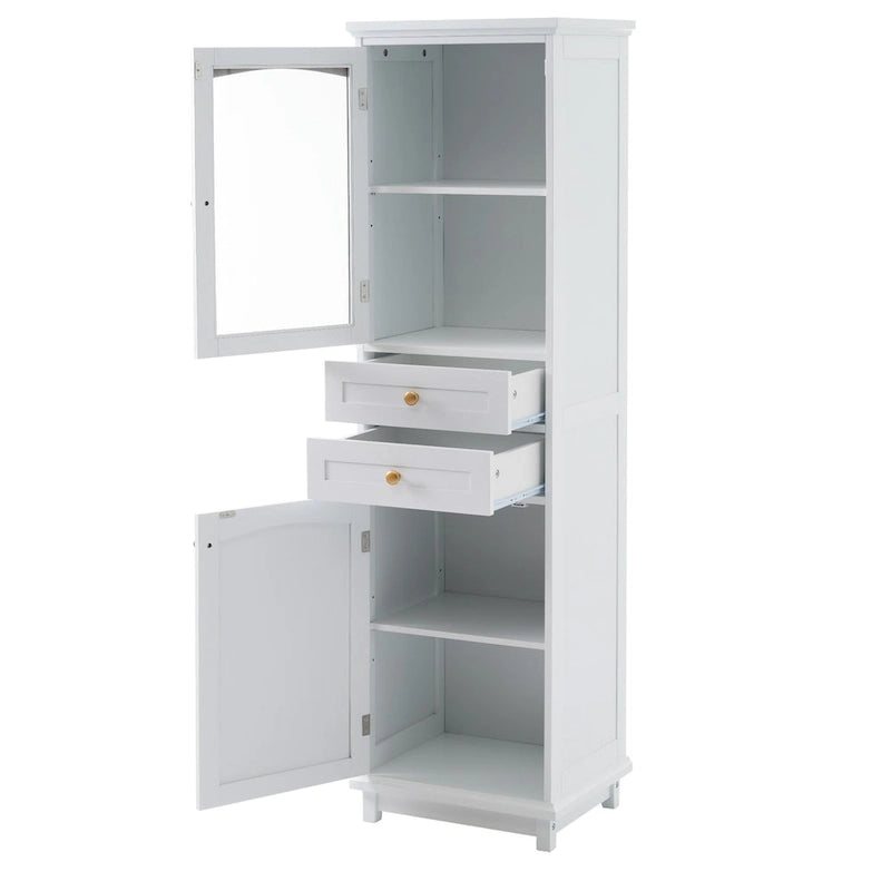 Armadietto alto da bagno bianco/nero con ante in vetro, 1 persona
