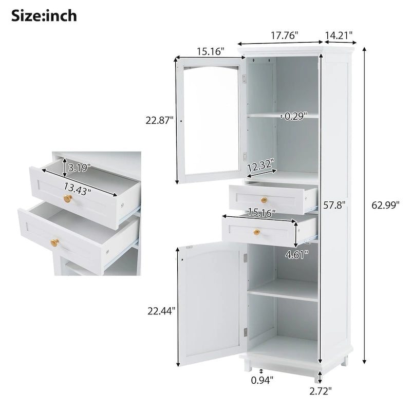 Armadietto alto da bagno bianco/nero con ante in vetro, 1 persona
