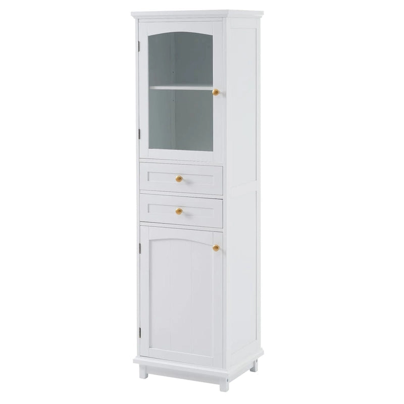 Armadietto alto da bagno bianco/nero con ante in vetro, 1 persona