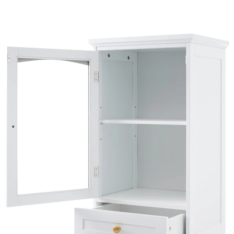 Armadietto alto da bagno bianco/nero con ante in vetro, 1 persona