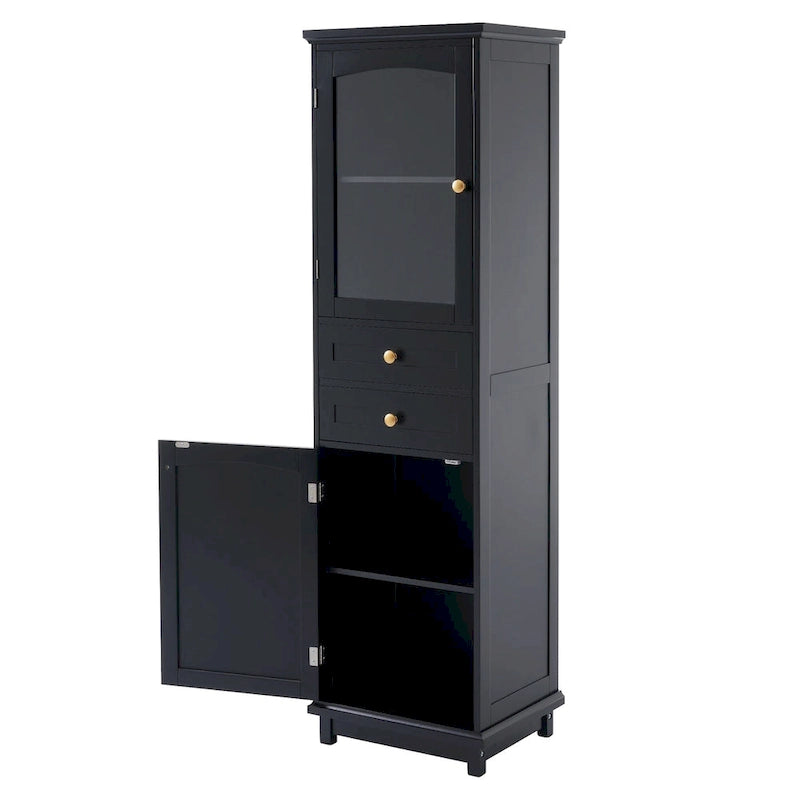 Armadietto alto da bagno bianco/nero con ante in vetro, 1 persona