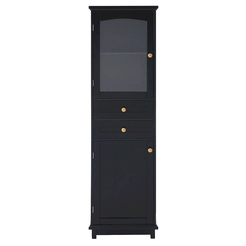Armadietto alto da bagno bianco/nero con ante in vetro, 1 persona
