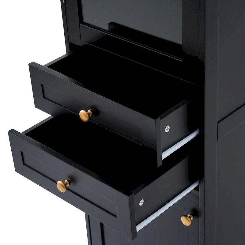 Armadietto alto da bagno bianco/nero con ante in vetro, 1 persona