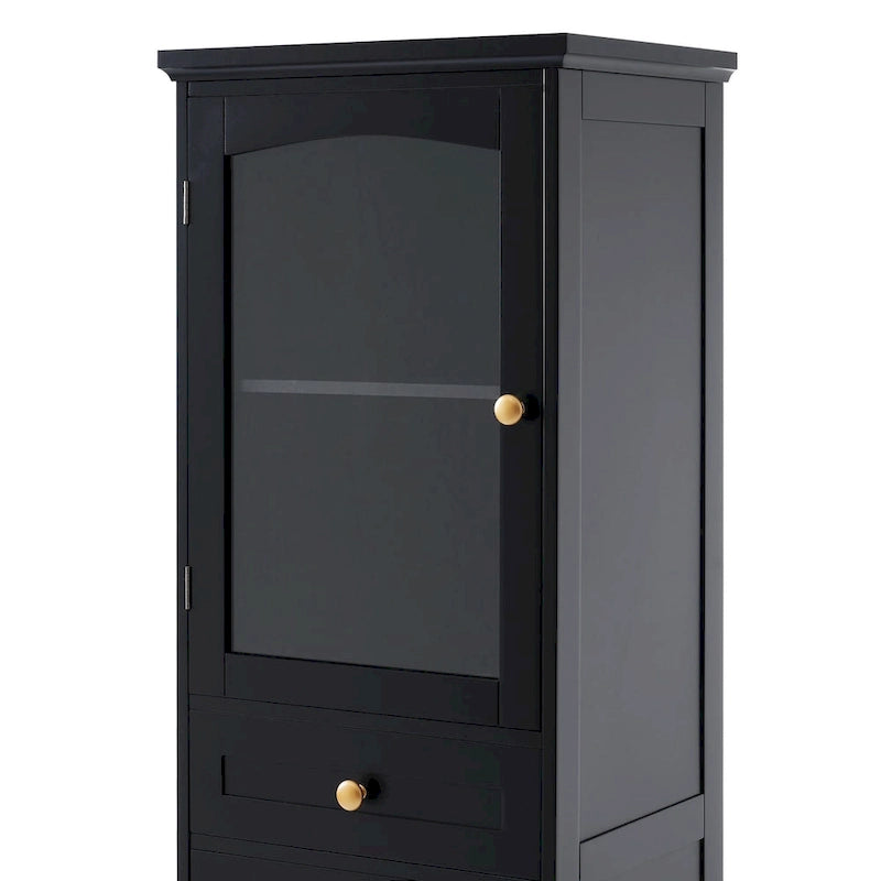 Armadietto alto da bagno bianco/nero con ante in vetro, 1 persona
