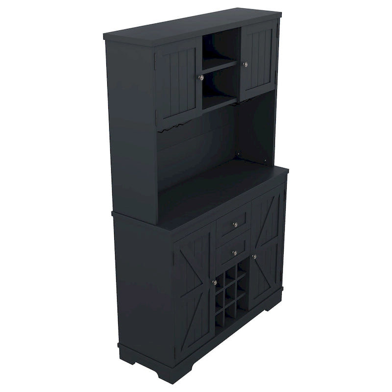 Mobile bar/caffè in rovere sbiancato/blu scuro/marrone con cassetti, ripiani e portabottiglie - Montaggio da 2 persone