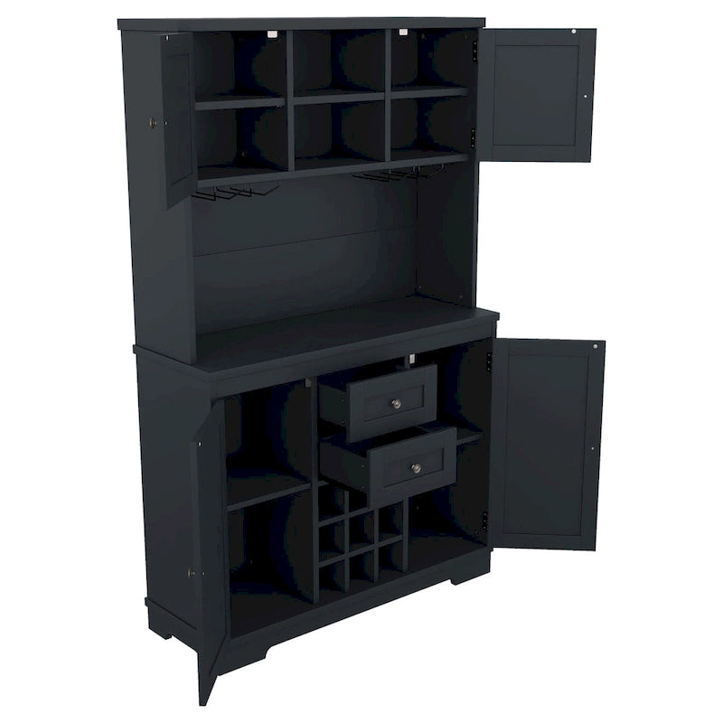 Mobile bar/caffè in rovere sbiancato/blu scuro/marrone con cassetti, ripiani e portabottiglie - Montaggio da 2 persone
