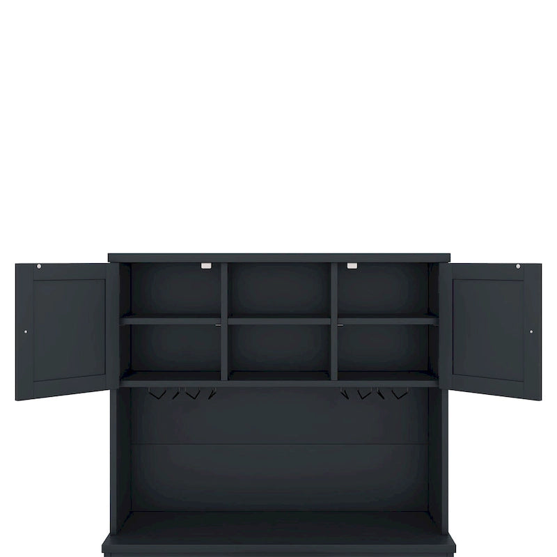 Mobile bar/caffè in rovere sbiancato/blu scuro/marrone con cassetti, ripiani e portabottiglie - Montaggio da 2 persone
