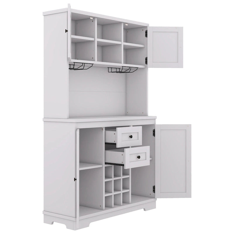 Mobile bar/caffè in rovere sbiancato/blu scuro/marrone con cassetti, ripiani e portabottiglie - Montaggio da 2 persone